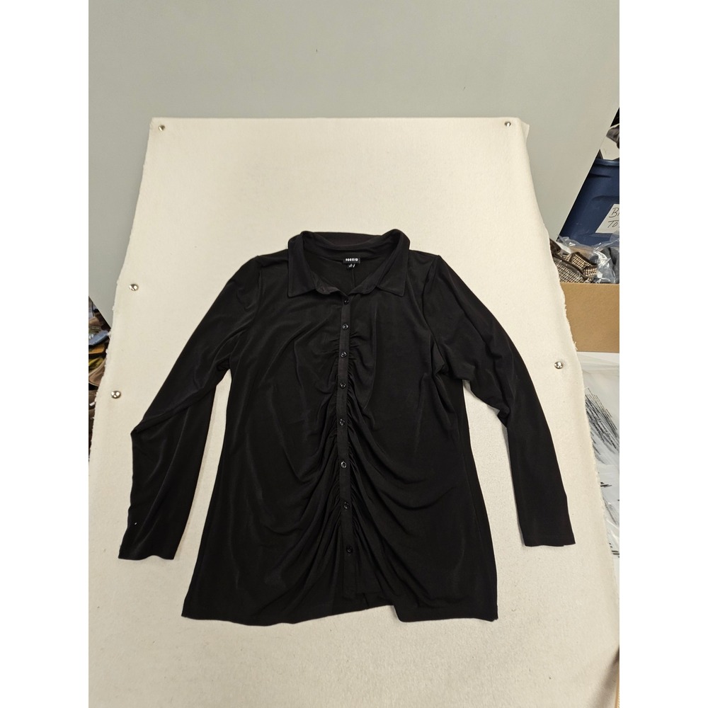 Torrid Womens Black Ruched Front Button Down Long Sleeve Top Size 2 2X 148862